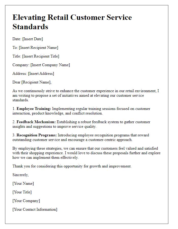 Letter template of elevating retail customer service standards