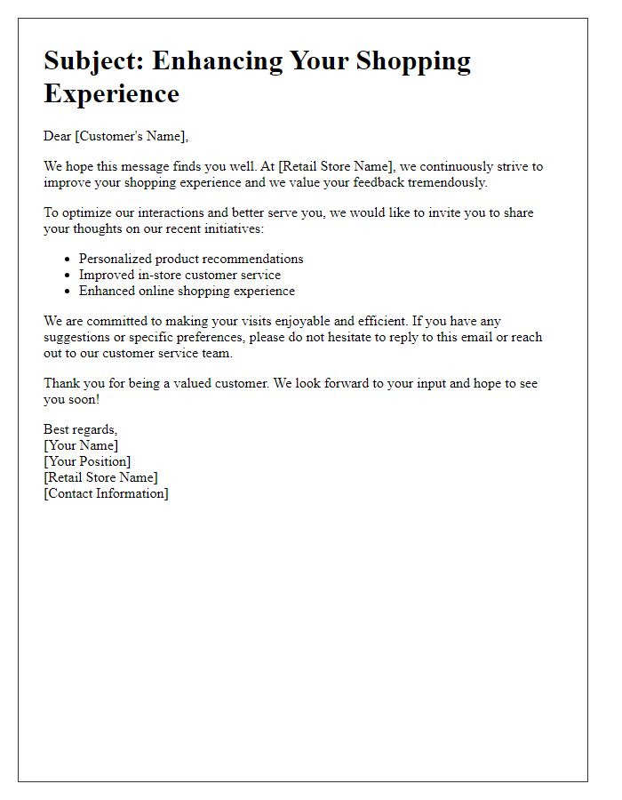 Letter template of optimizing retail customer interactions