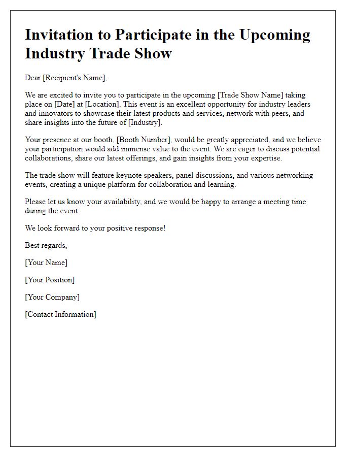 Letter template of industry trade show participation invitation