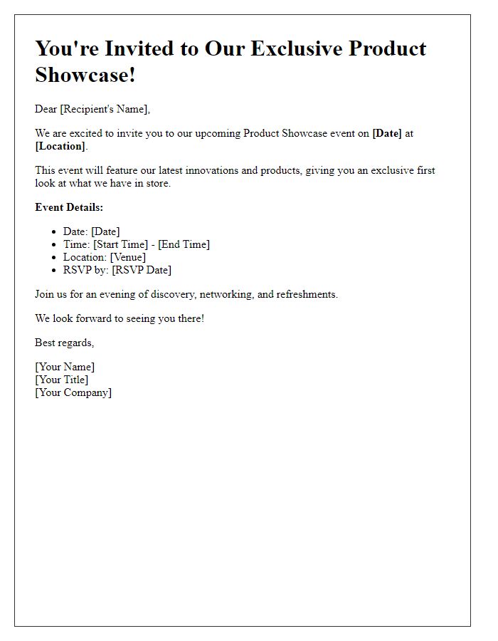 Letter template of product showcase event invitation