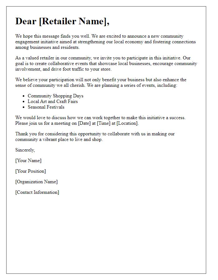 Letter template of community engagement initiative for retailers