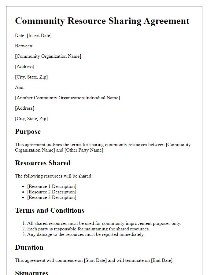 Letter template of community resource sharing agreement