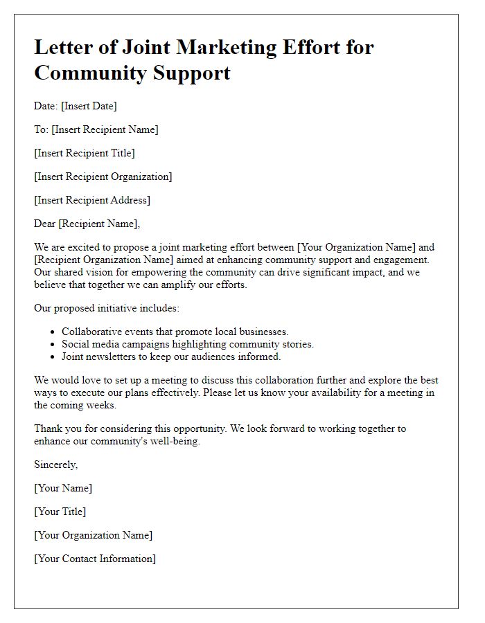 Letter template of joint marketing effort for community support