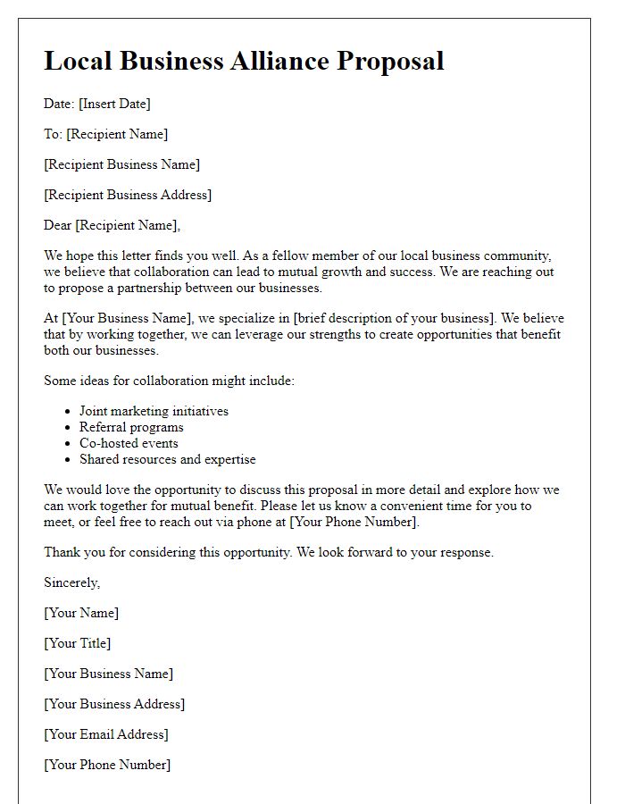 Letter template of local business alliance for mutual growth