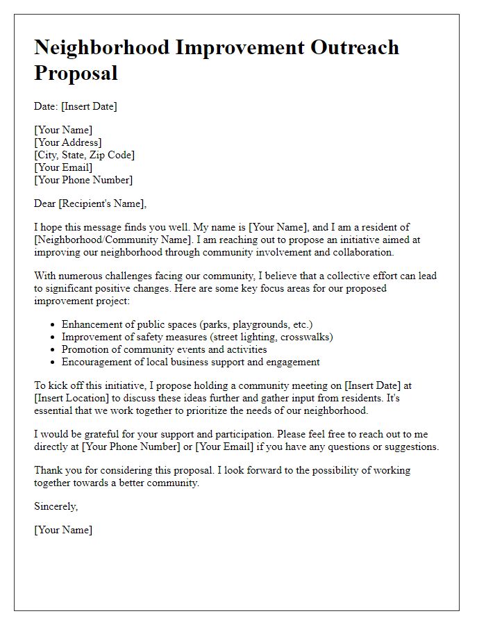 Letter template of outreach proposal for neighborhood improvement