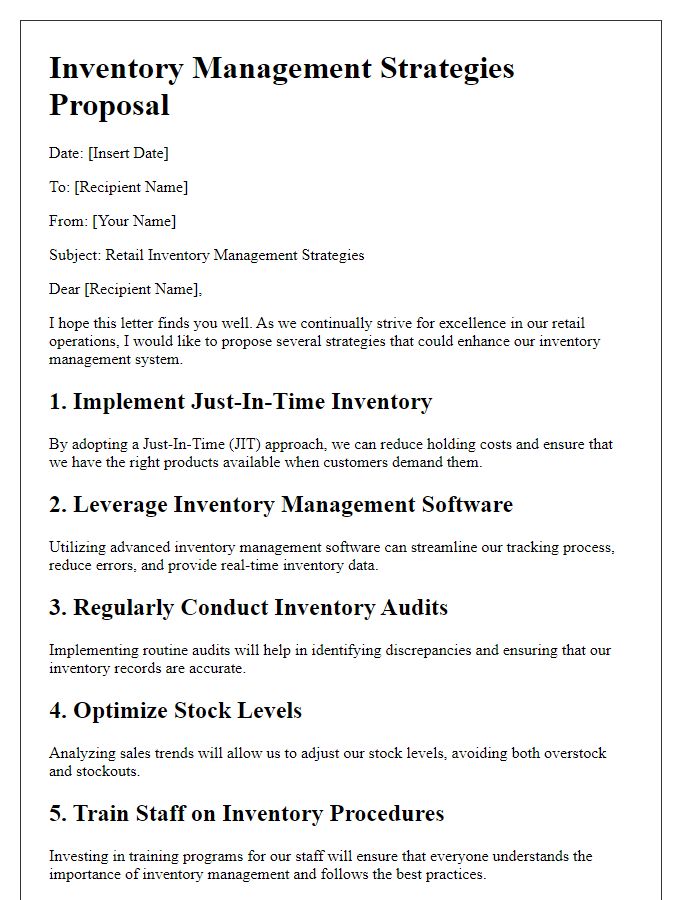 Letter template of retail inventory management strategies.