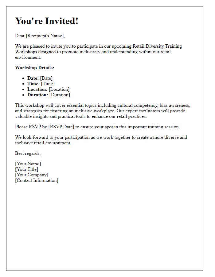 Letter template of invitation for retail diversity training workshops.