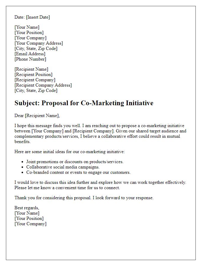 Letter template of retail co-marketing initiative request