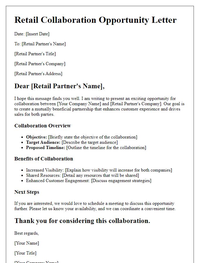 Letter template of retail collaboration opportunity outline