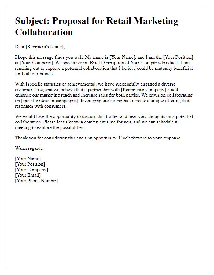 Letter template of retail marketing collaboration pitch