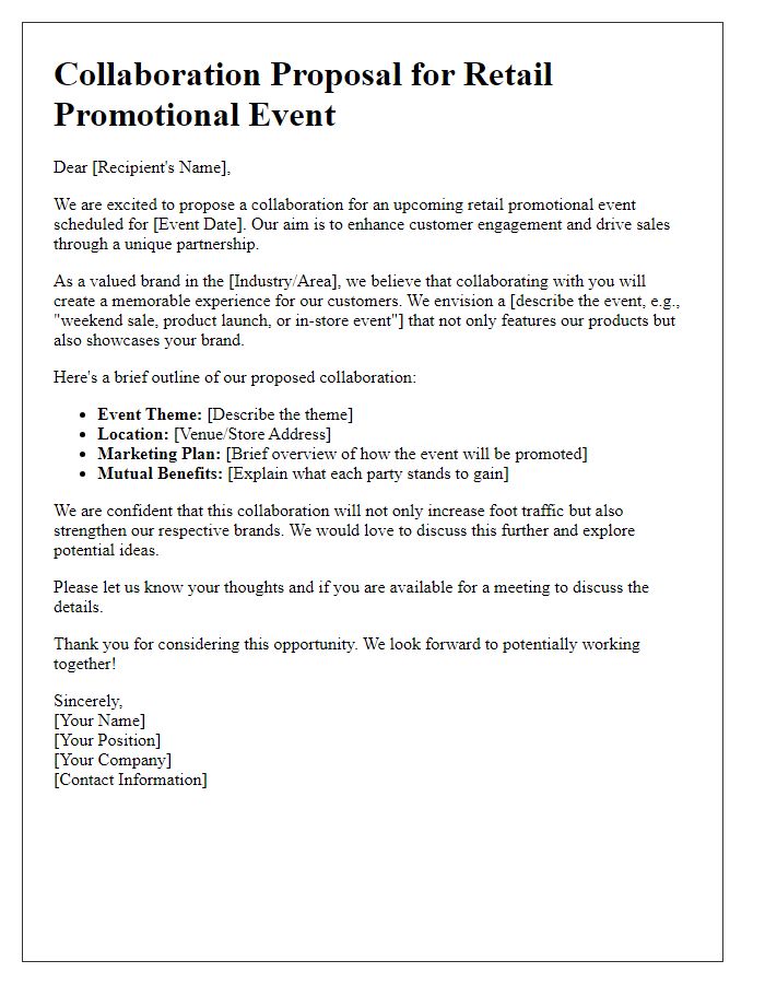 Letter template of retail promotional event collaboration