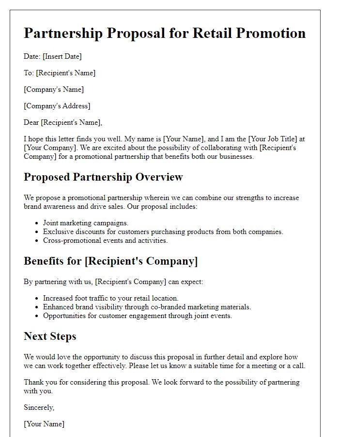 Letter template of retail promotional partnership proposal