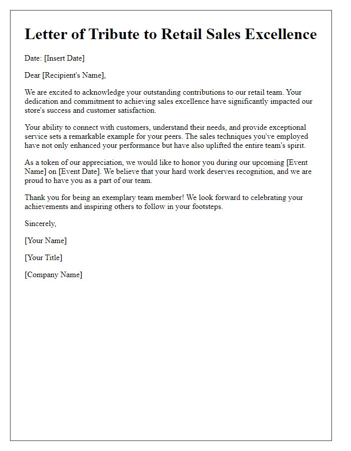 Letter template of retail sales excellence tribute