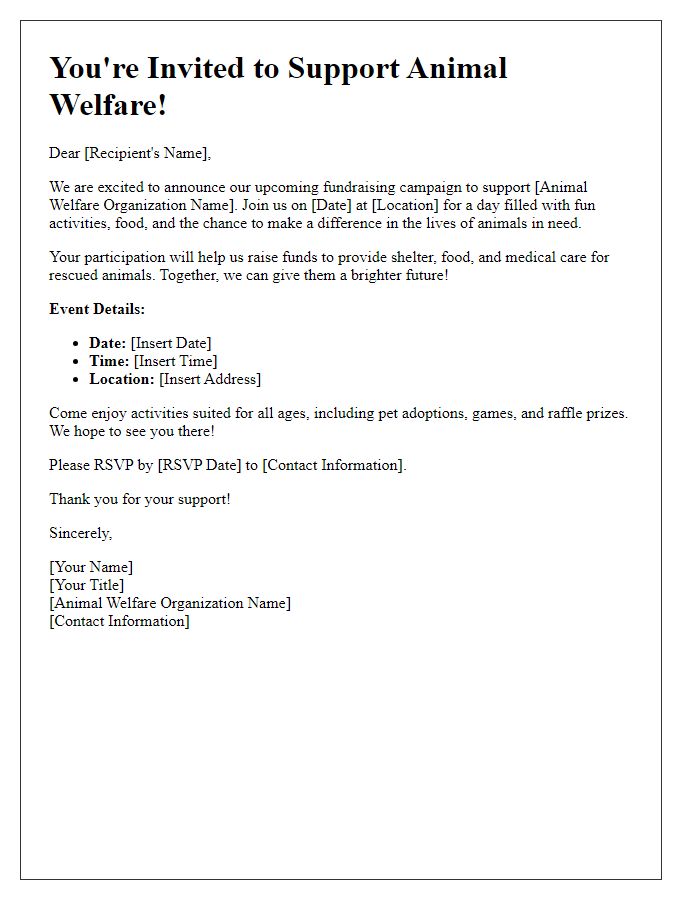 Letter template of retail fundraising campaign invitation for animal welfare organizations.