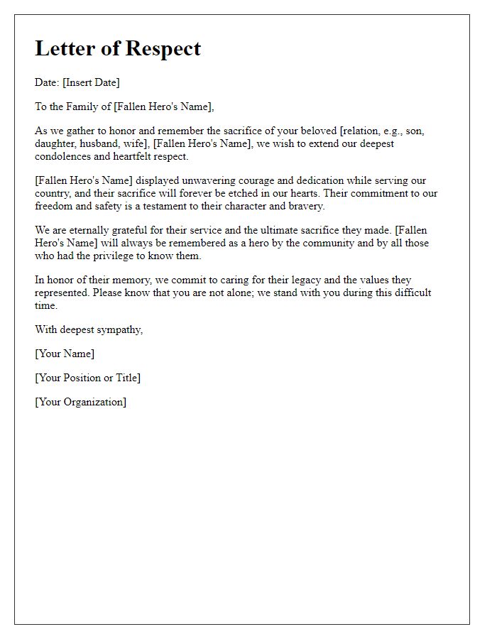 Letter template of military service respect for fallen heroes