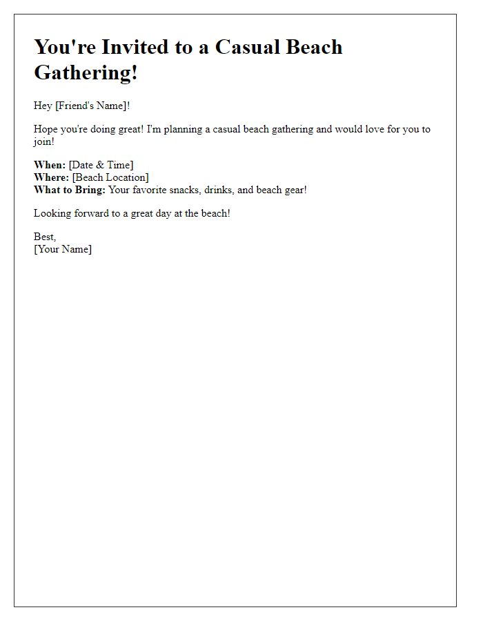 Letter template of casual beach gathering invitation