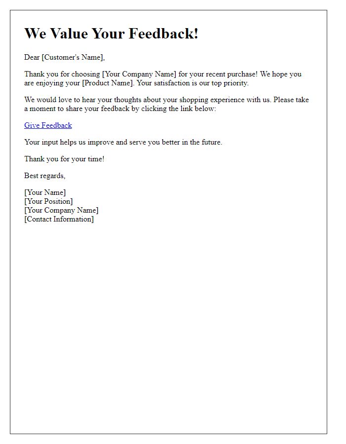 Letter template of customer feedback request for online retail