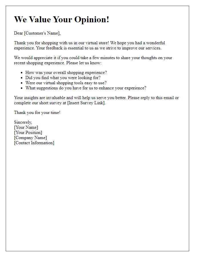 Letter template of customer opinion request for virtual shopping