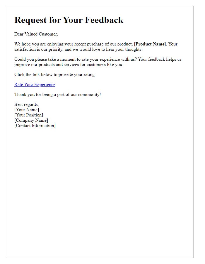 Letter template of online ratings request for consumer products