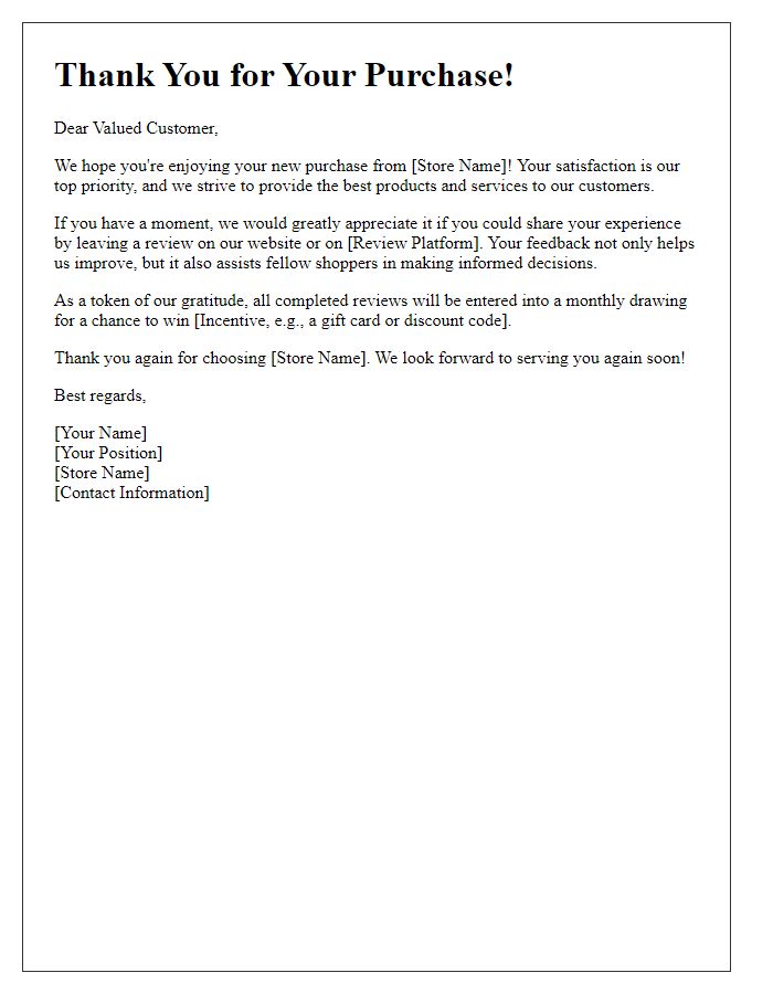 Letter template of post-purchase review encouragement for retailers