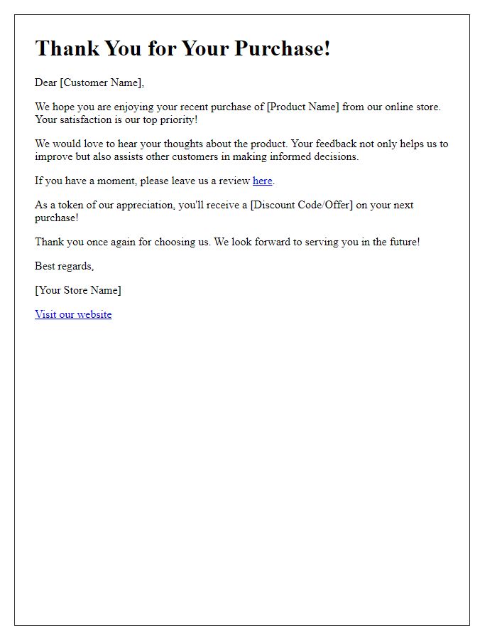 Letter template of product review follow-up for online store