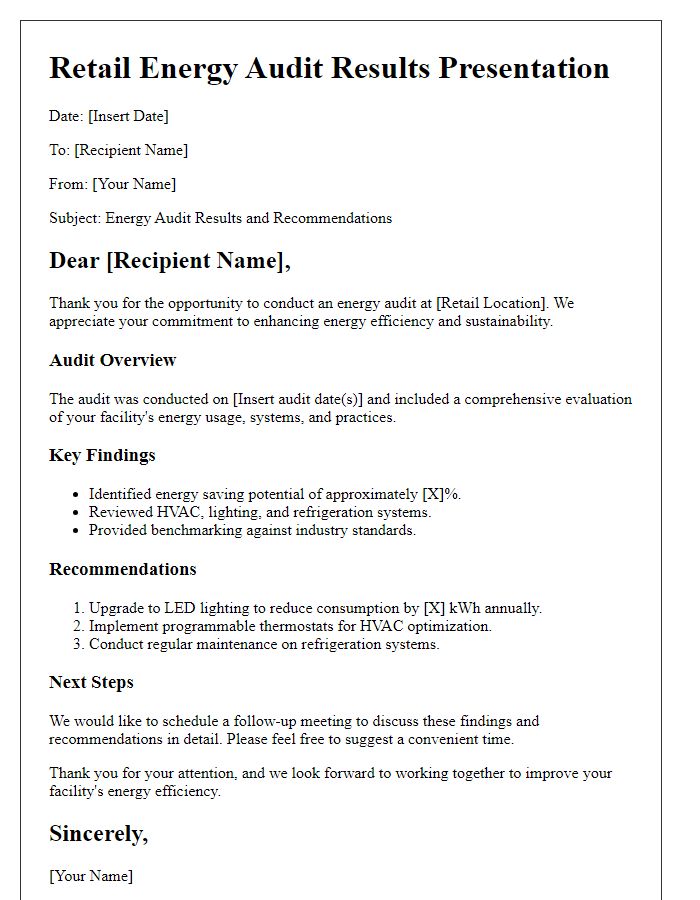 Letter template of retail energy audit results presentation