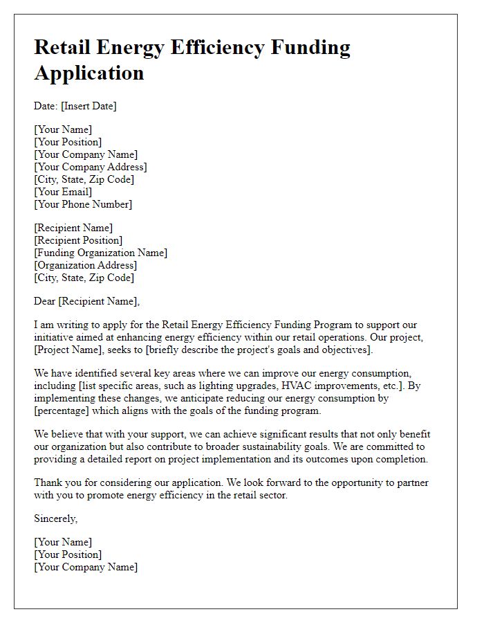 Letter template of retail energy efficiency funding application