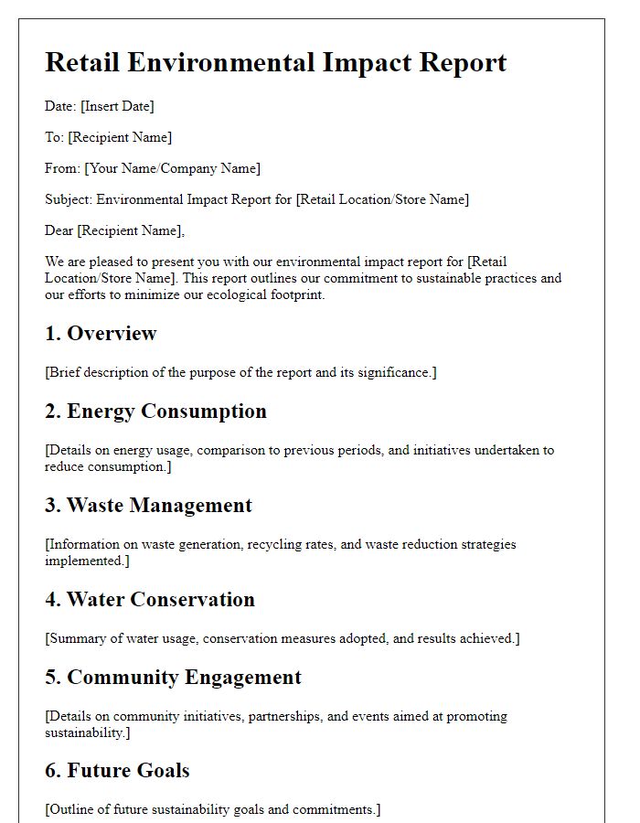 Letter template of retail environmental impact report