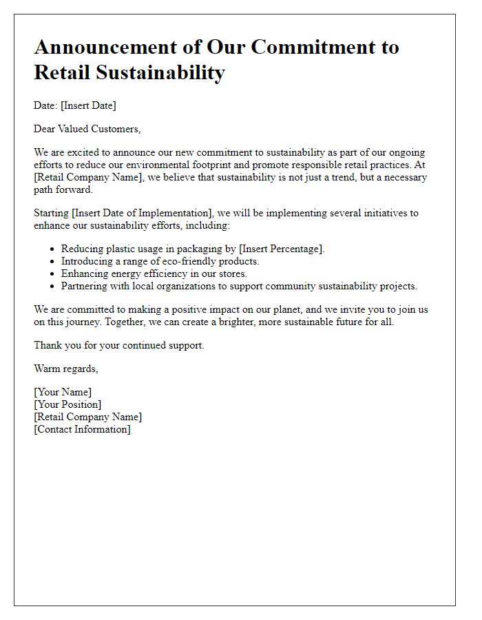 Letter template of retail sustainability commitment announcement