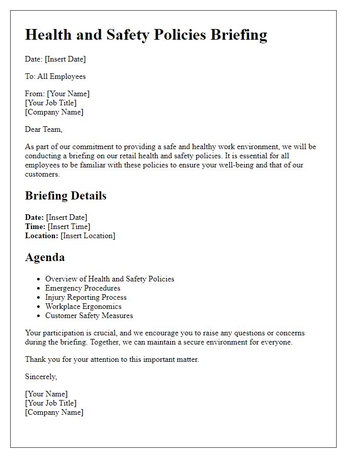 Letter template of retail health and safety policies briefing