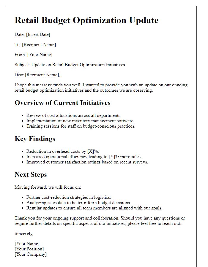 Letter template of retail budget optimization update