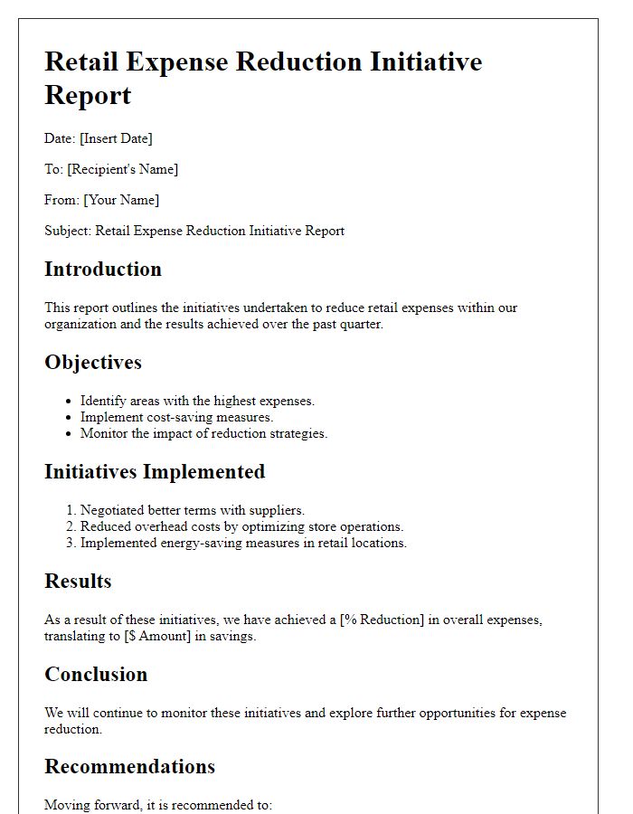 Letter template of retail expense reduction initiative report