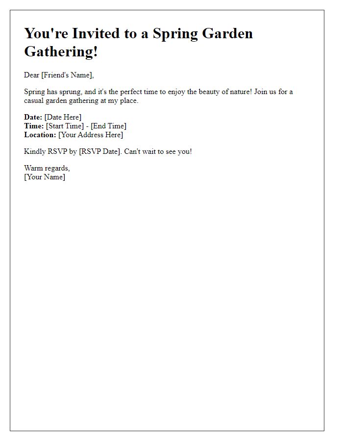 Letter template of a casual spring garden gathering invite