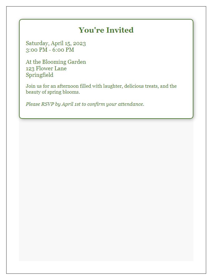 Letter template of an elegant spring garden party invitation