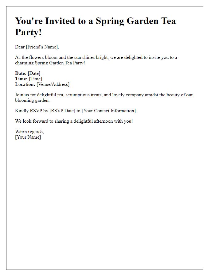 Letter template of a spring garden tea party invitation