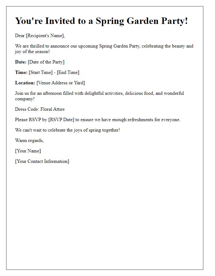 Letter template of a themed spring garden party announcement