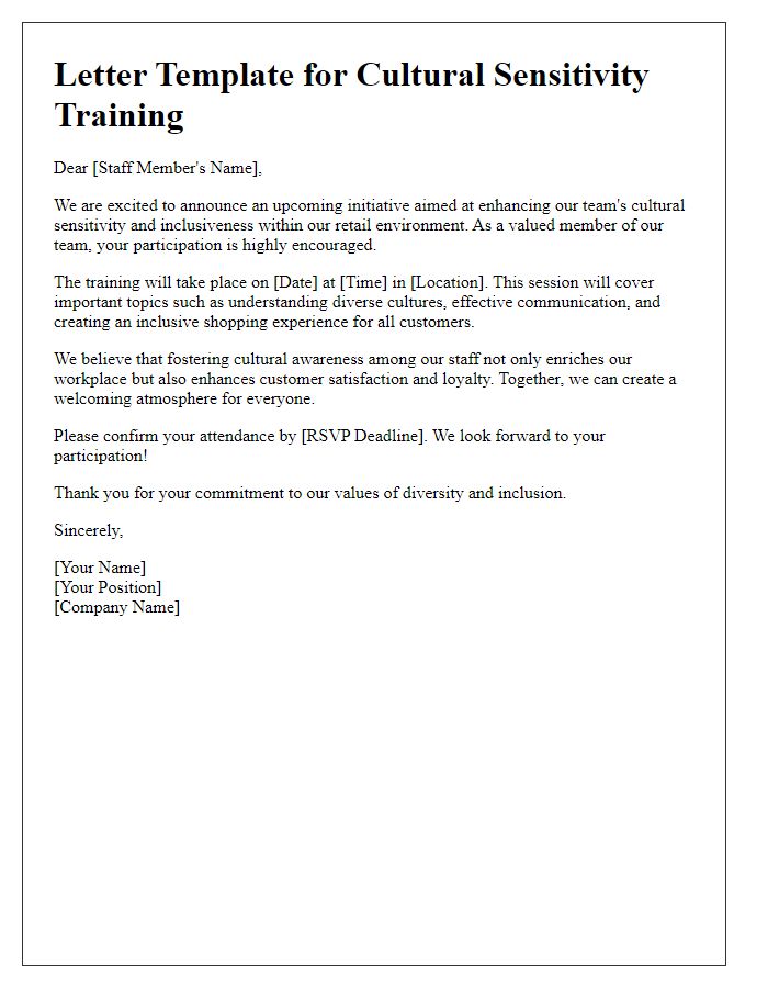 Letter template of retail staff cultural sensitivity training initiative.