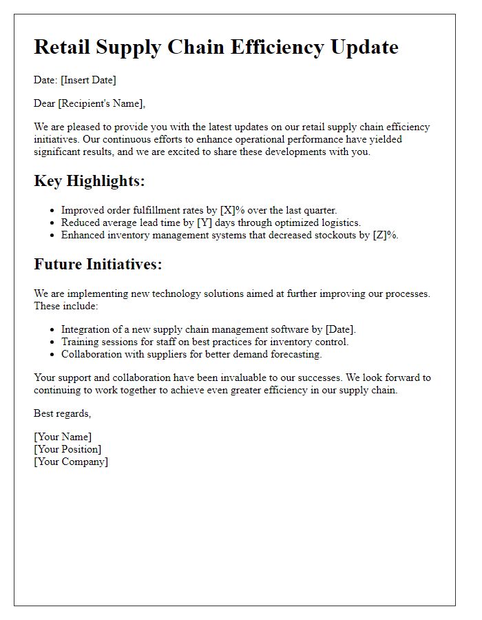 Letter template of retail supply chain efficiency update