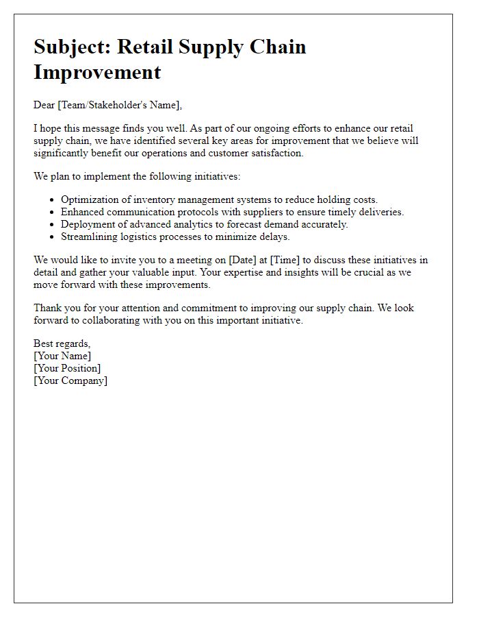 Letter template of retail supply chain improvement communication