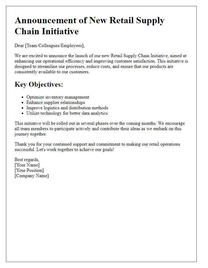 Letter template of retail supply chain initiative announcement