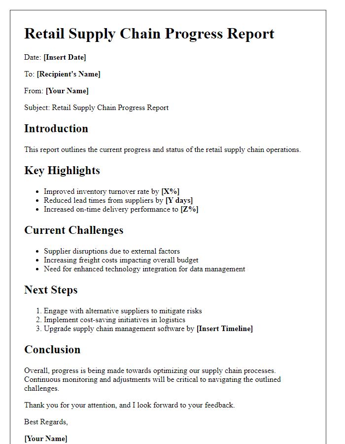 Letter template of retail supply chain progress report