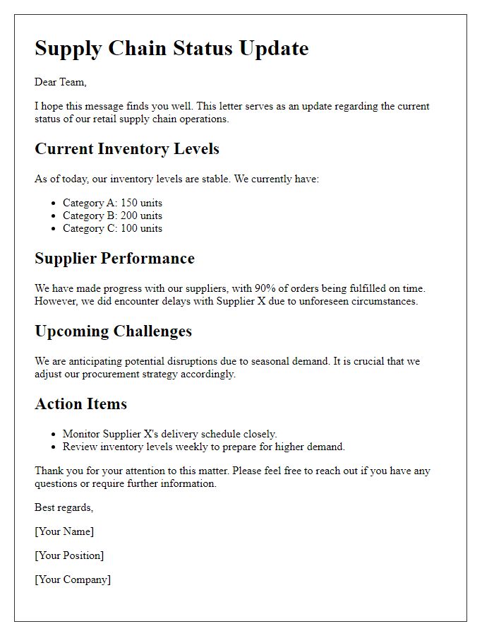 Letter template of retail supply chain status update