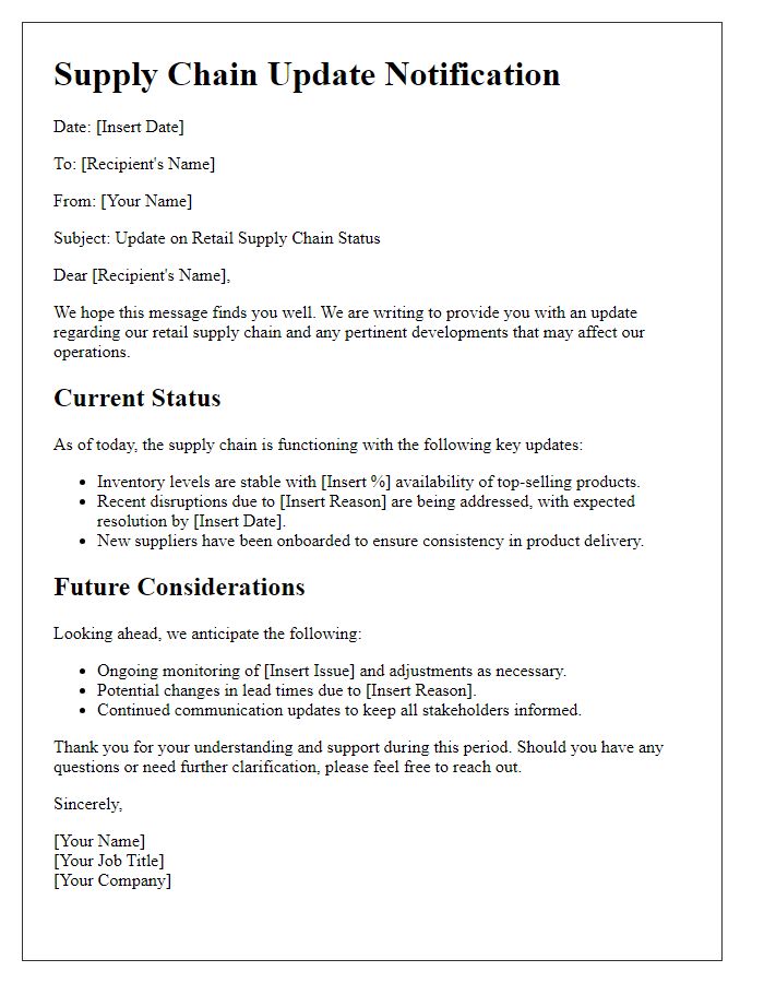 Letter template of retail supply chain update notification