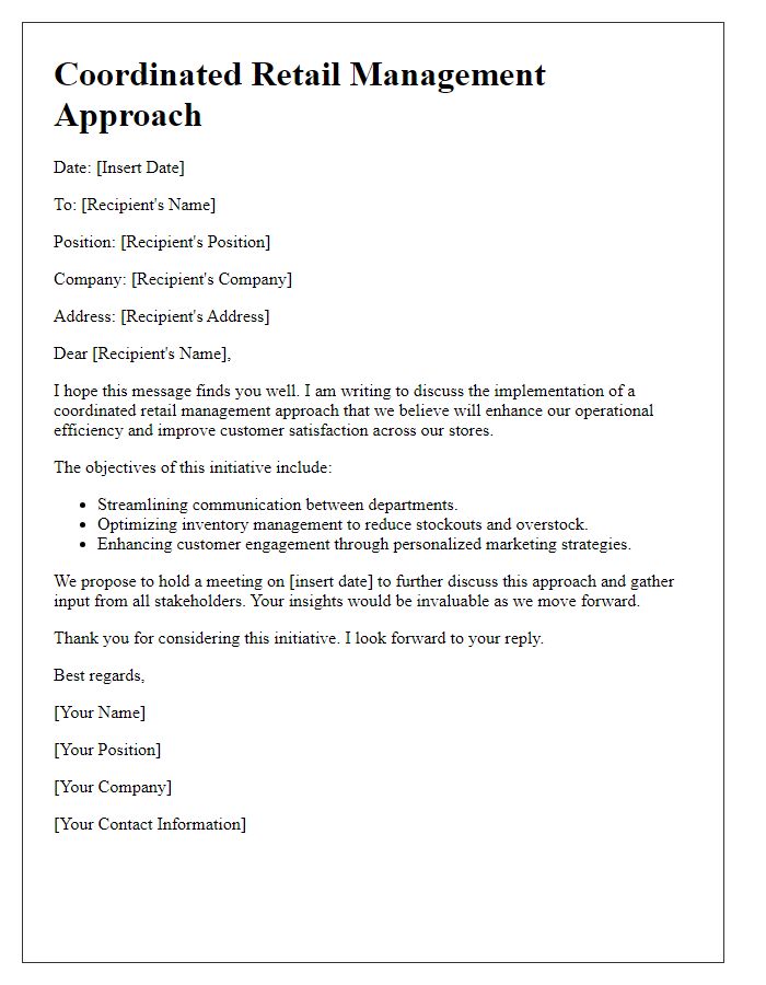 Letter template of coordinated retail management approach