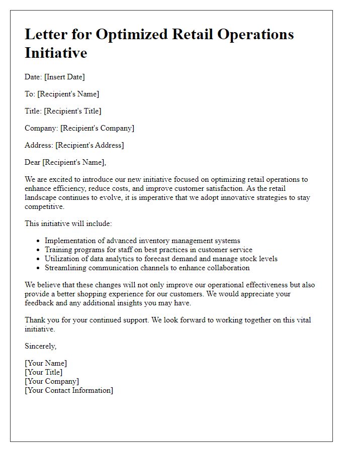 Letter template of optimized retail operations initiative