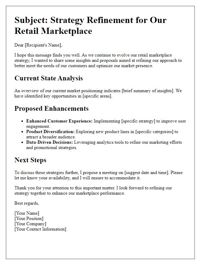 Letter template of retail marketplace strategy refinement