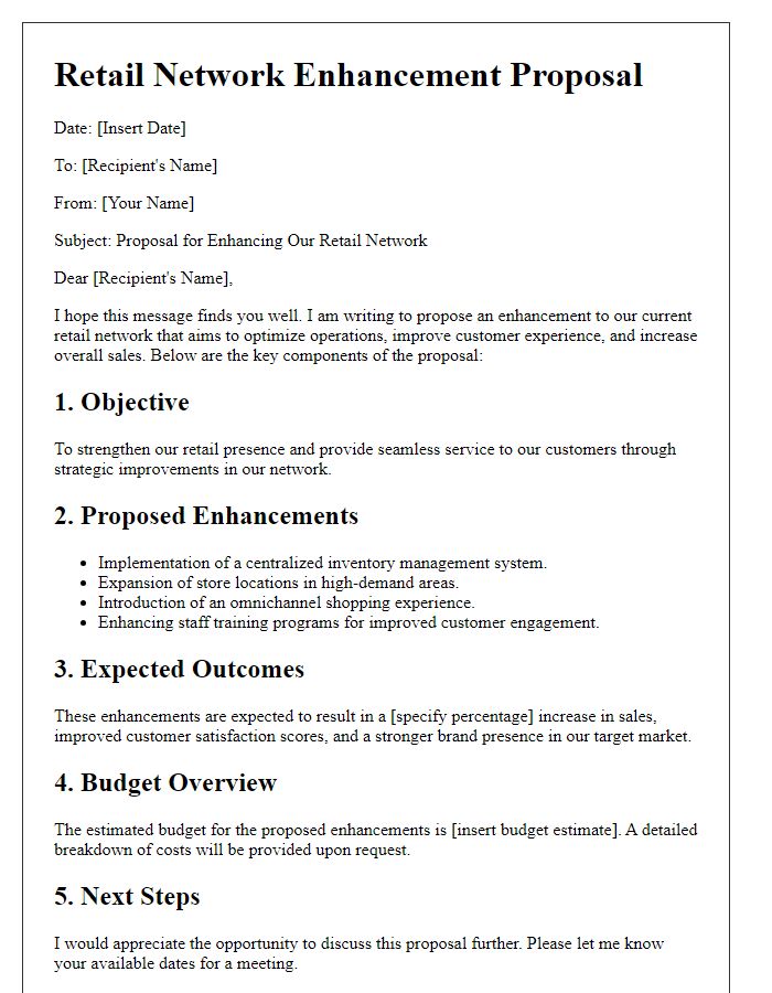 Letter template of retail network enhancement proposal