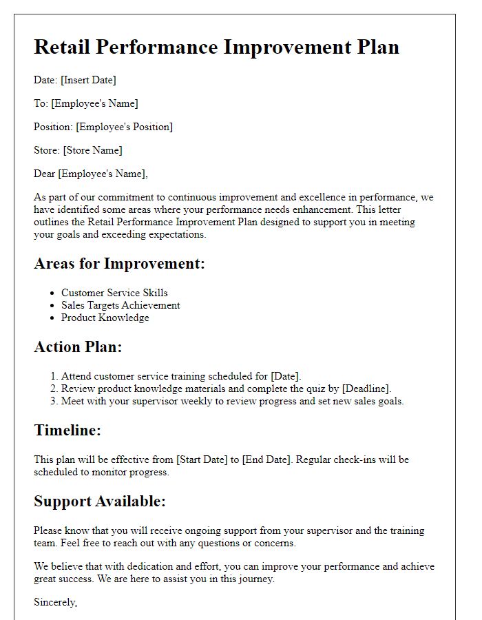 Letter template of retail performance improvement plan