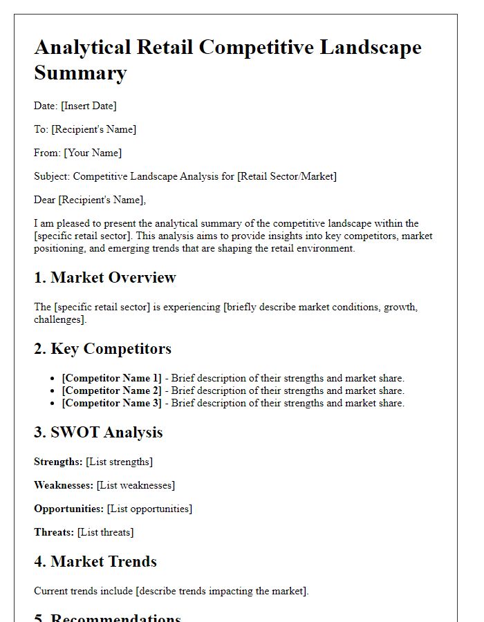 Letter template of analytical retail competitive landscape summary