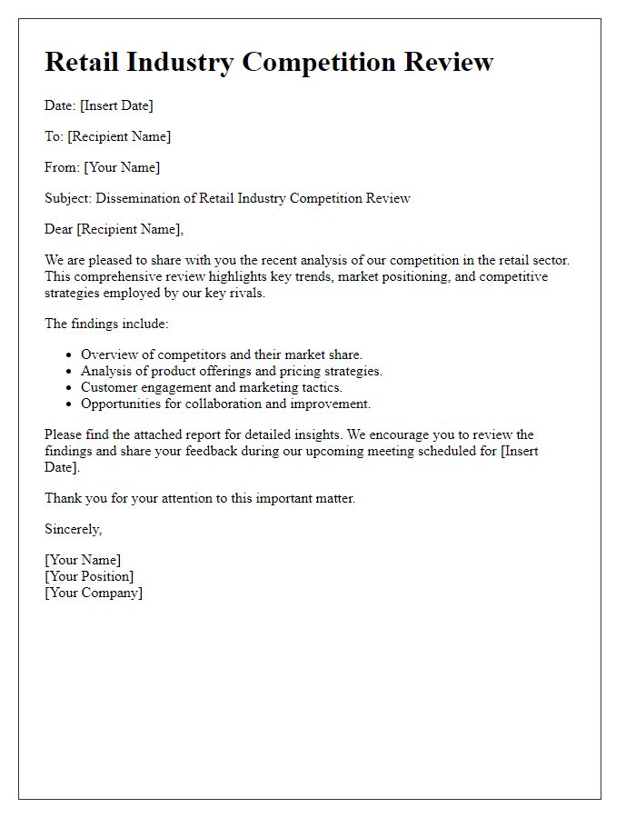 Letter template of retail industry competition review dissemination